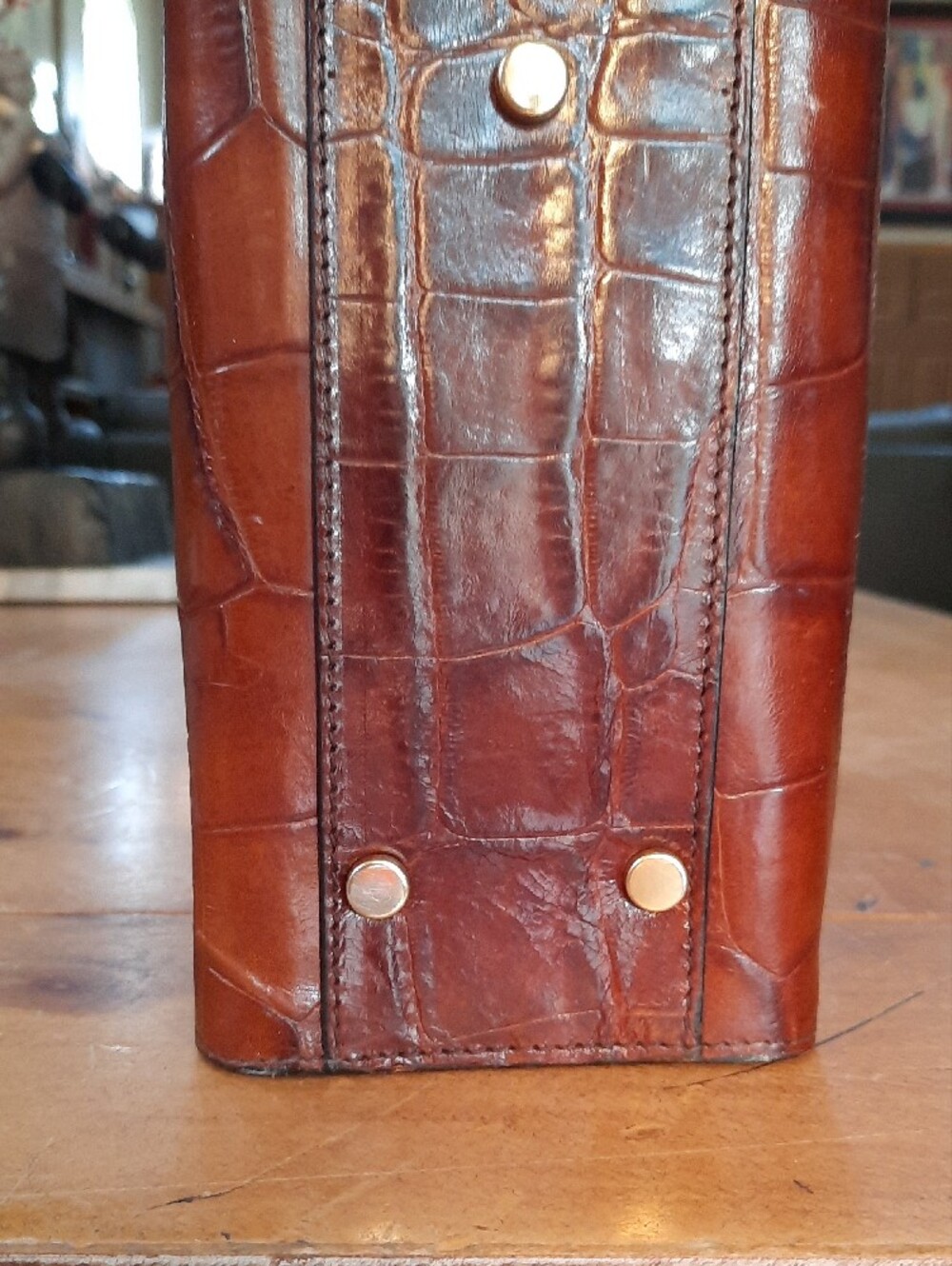 Bally Brown Croc-Embossed Leather Top-Handle Satchel with 'B' Accent - Picture 9 of 14